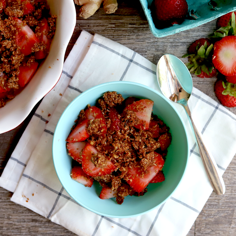 one serving of raw vegan strawberry crumble